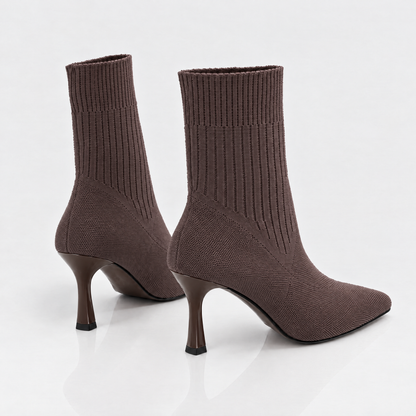 Pair of Coffee sock boots, back view
